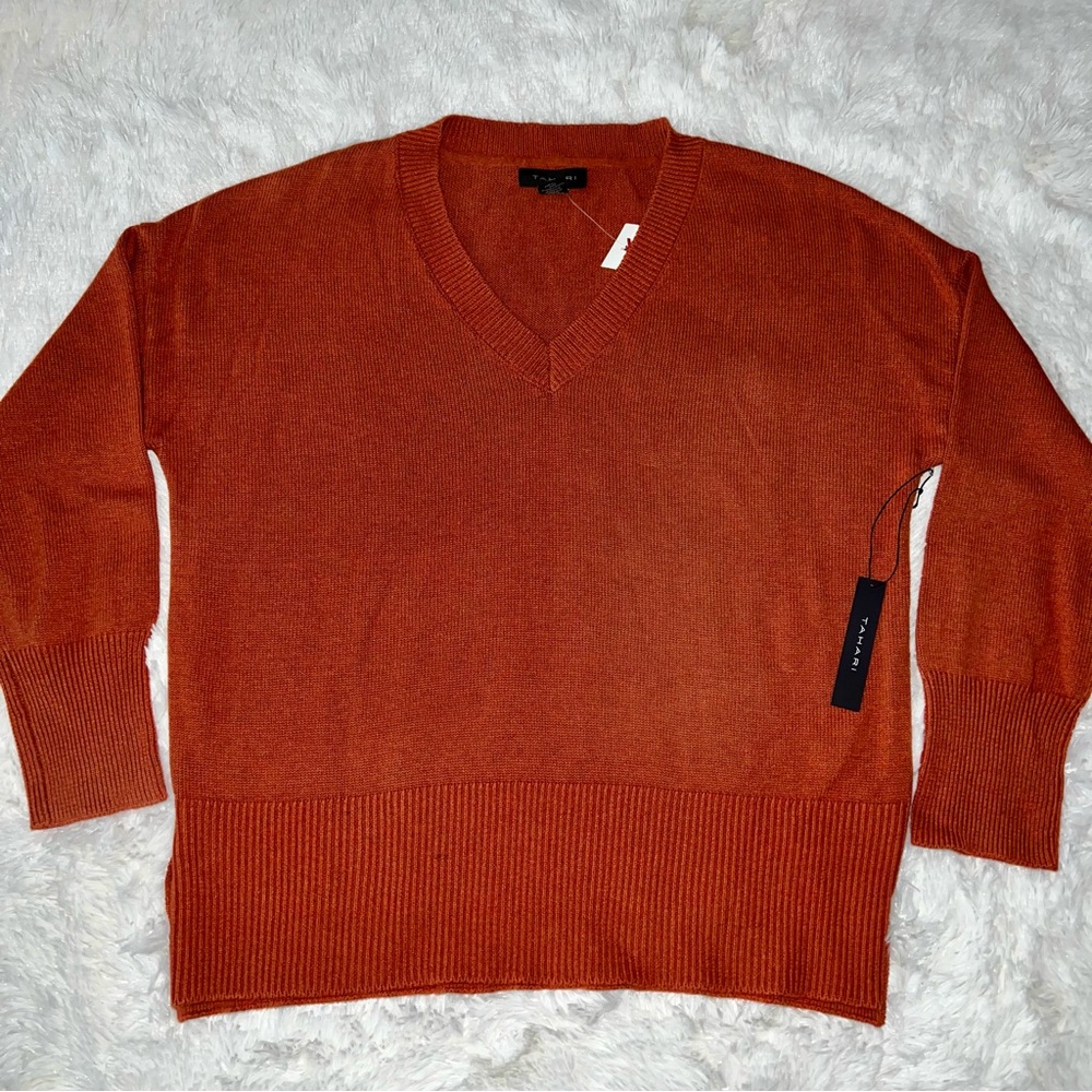 NWT Tahari Burnt Orange V-Neck Sweater